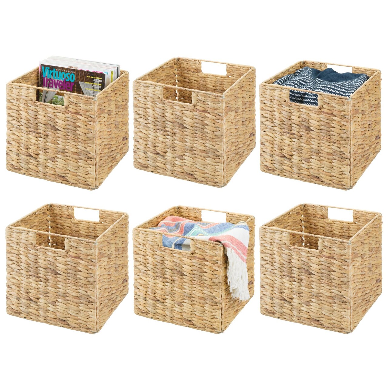 mDesign Woven Hyacinth Home Storage Basket Cube Furniture, 6 Pack
